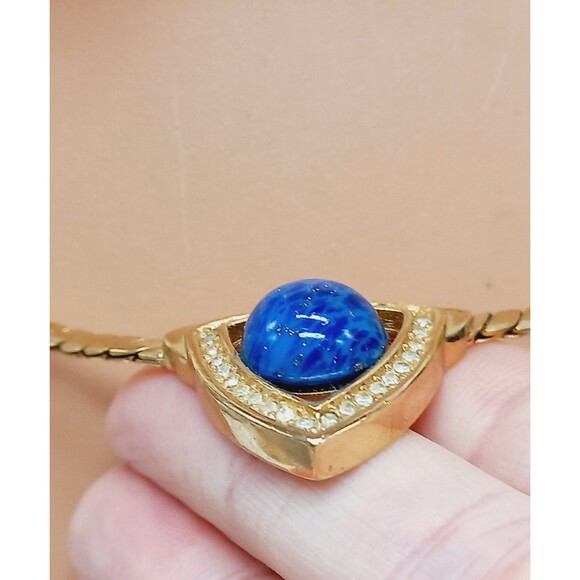 Grosse' Signed GoldTone Collar Necklace Gorgeous Faux Lapis Stone - Picture 6 of 8